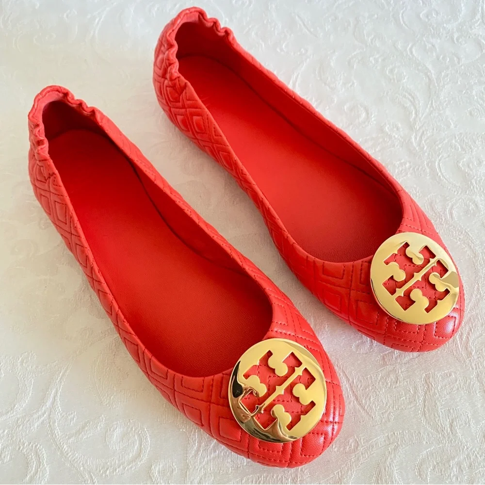 TORY BURCH Coral Minnie embellished quilted leather ballet flats